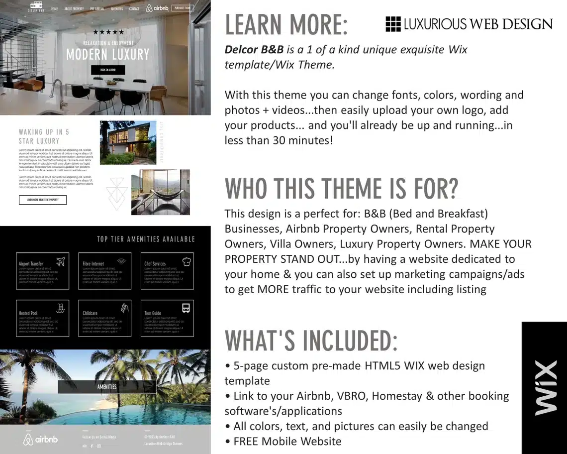 Delcor B and B Vacation Rental Website Template