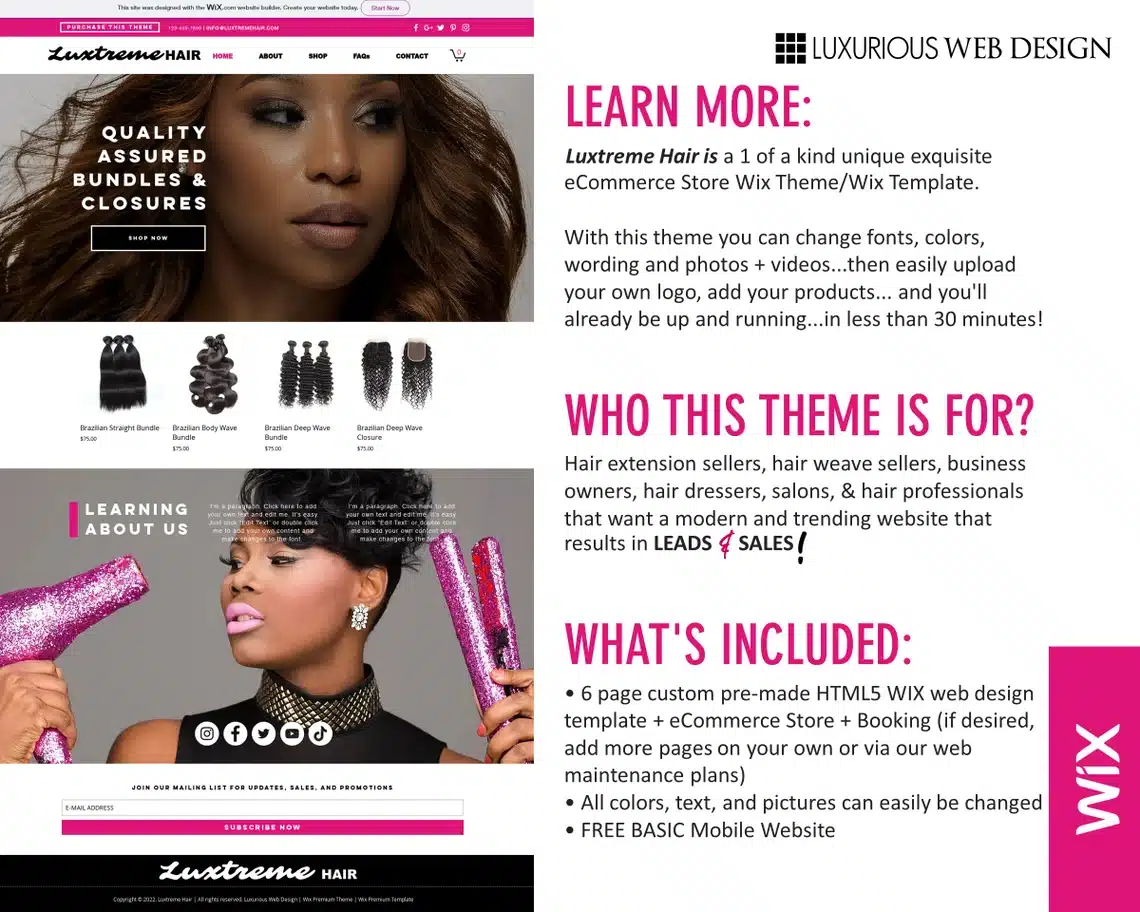 Luxtreme Hair Extensions eCommerce Website Template